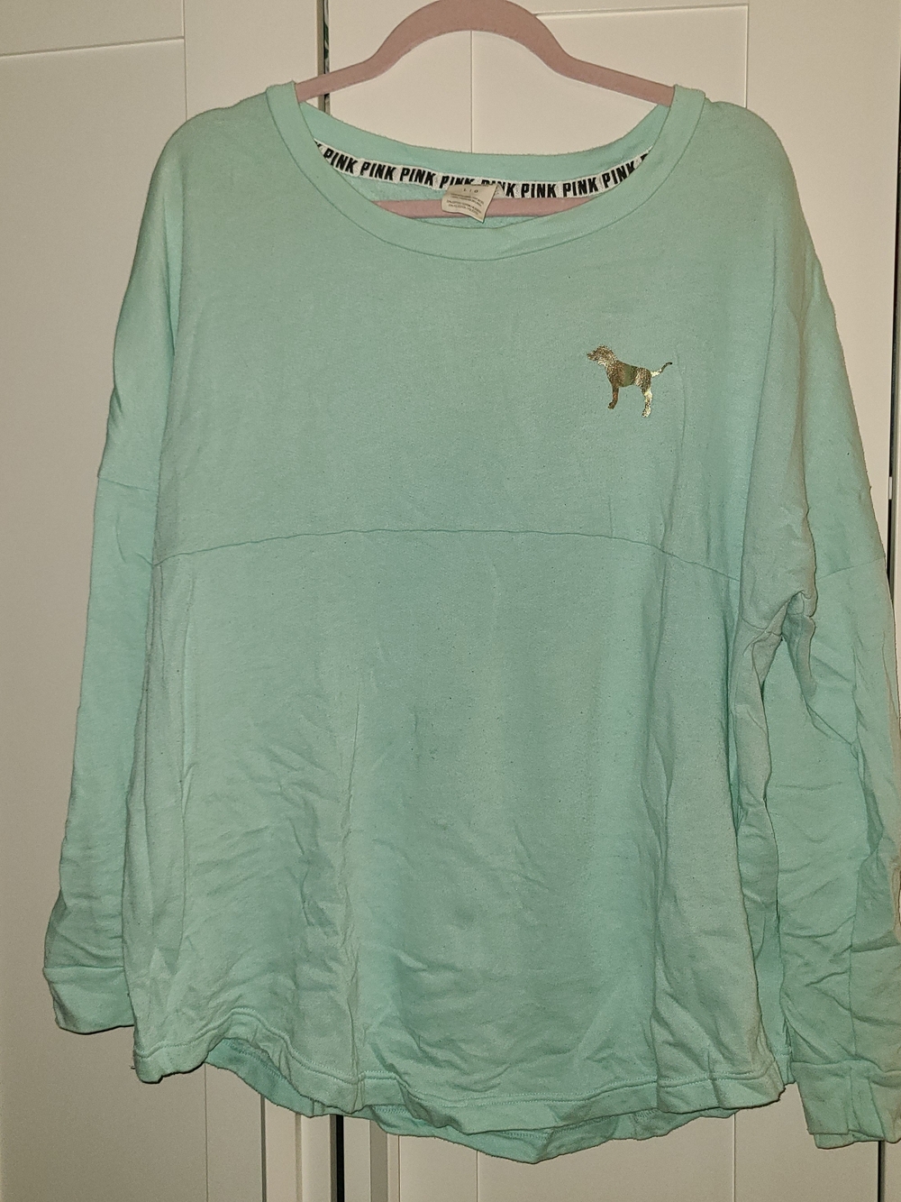 PINK Victoria's Secret Mint Green Crewneck Sweatshirt with Dog Logo